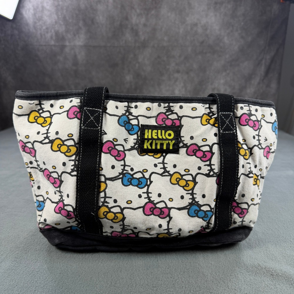 Hello Kitty Sanrio Canvas Tote Bag All Over Print White Black Pink Small Handbag